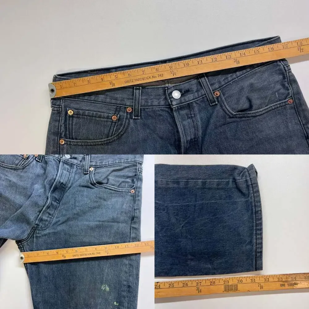 Y2K Levis 501 Washed Black Jeans Mens 35x34 (34x32) Distressed Paint 0436